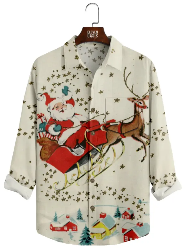 Men's Vintage Santa Sleigh Ride Long Sleeve Shirt sold by Eleven Oasis