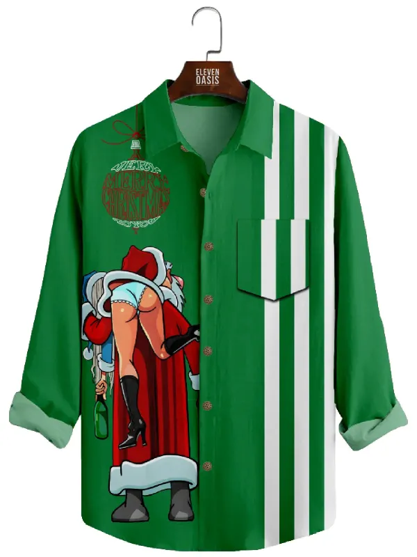 Men's Drunk Santa Surprise Christmas Long Sleeve Shirt sold by Eleven Oasis