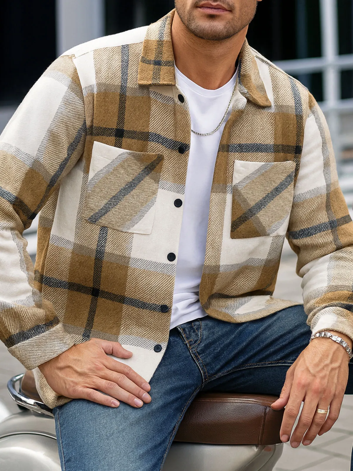 Men's Warm Plaid Button-Up Long Sleeve Shirt Jacket sold by Eleven Oasis product image thumbnail 3