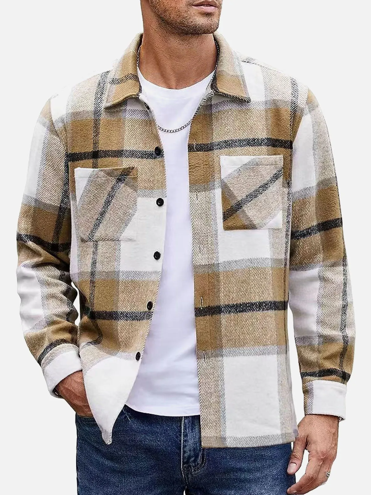 Men's Warm Plaid Button-Up Long Sleeve Shirt Jacket sold by Eleven Oasis product image thumbnail 2
