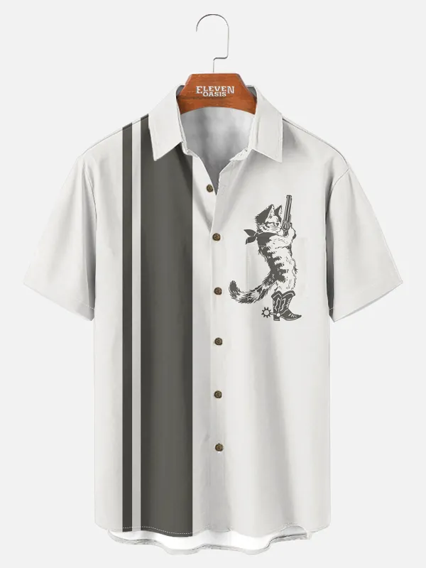 Men's Cowboy Cat Bandit Short Sleeve Shirt sold by Eleven Oasis