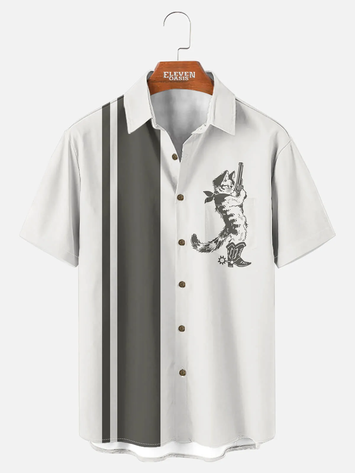 Men's Cowboy Cat Bandit Short Sleeve Shirt sold by Eleven Oasis