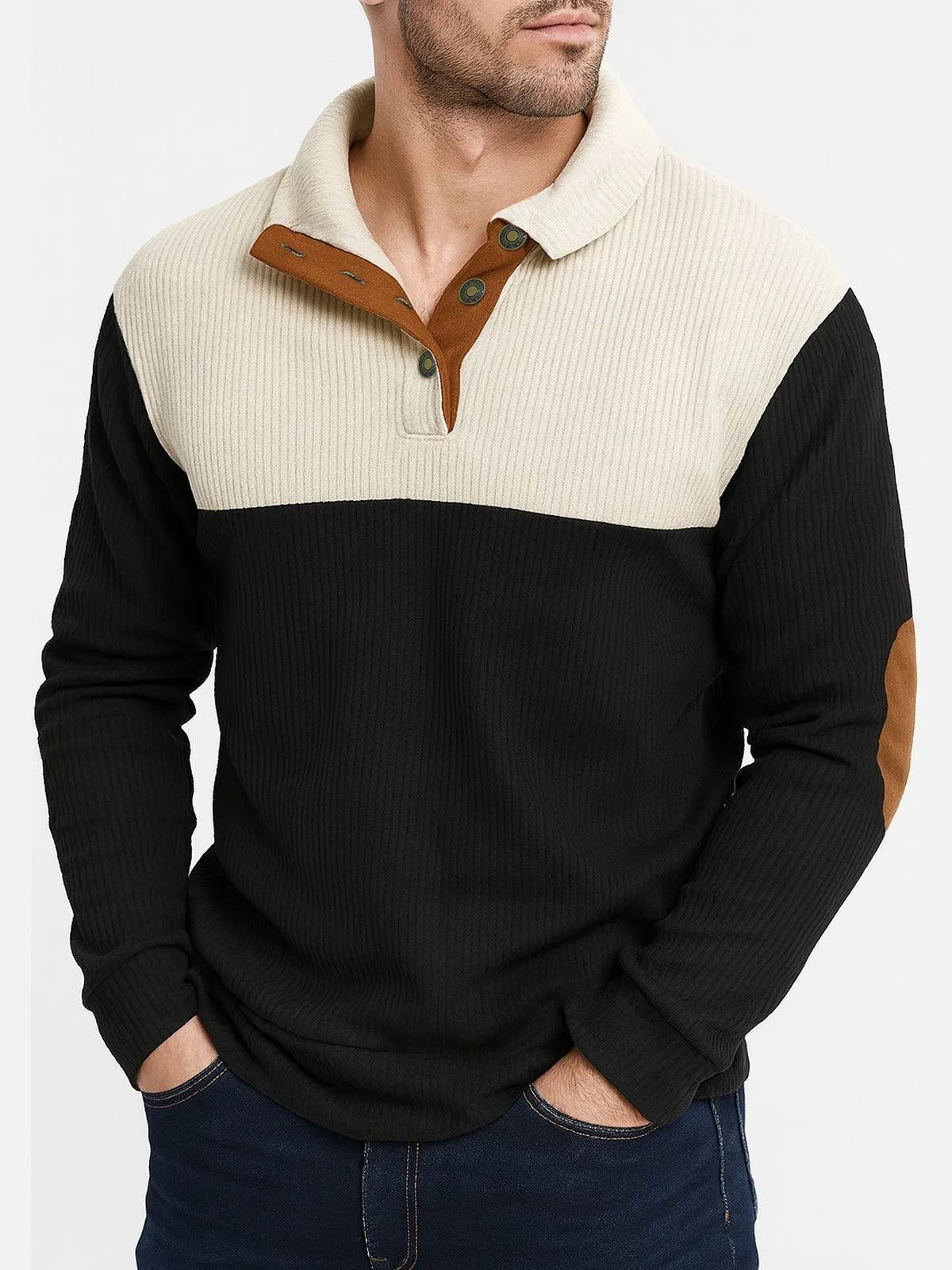 Men's Colorblock Henley Pullover Sweatshirt sold by Eleven Oasis product image thumbnail 3