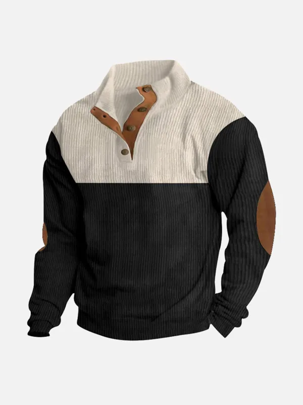Men's Colorblock Henley Pullover Sweatshirt sold by Eleven Oasis