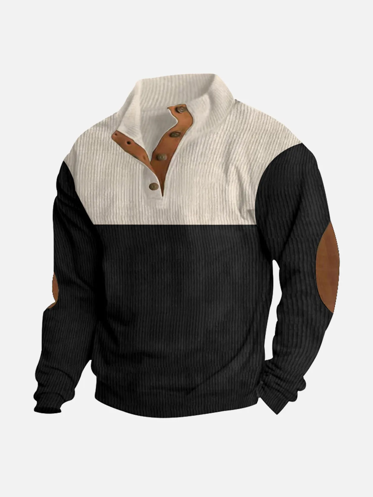 Men's Colorblock Henley Pullover Sweatshirt sold by Eleven Oasis