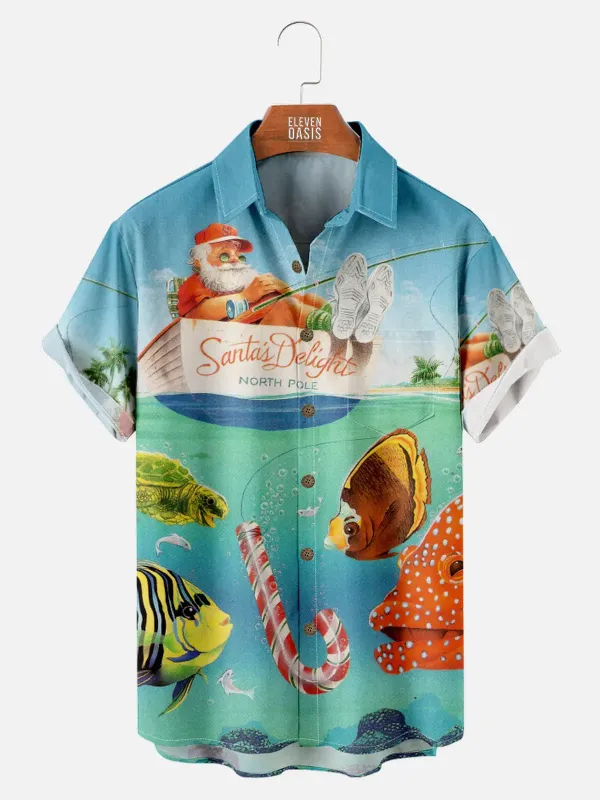 Men's Santa's Delight Christmas Fishing Short Sleeve Shirt sold by Eleven Oasis