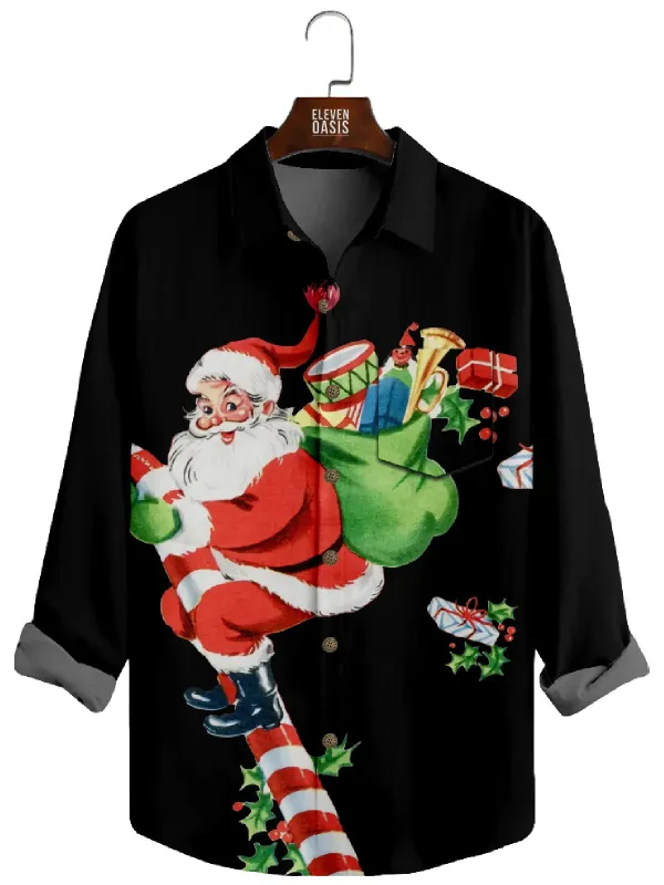 Men's Santa's Christmas Cheer Long Sleeve Shirt sold by Eleven Oasis