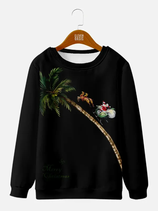 Palm Tree Santa Tropical Ride Crew Sweatshirt made by Eleven Oasis