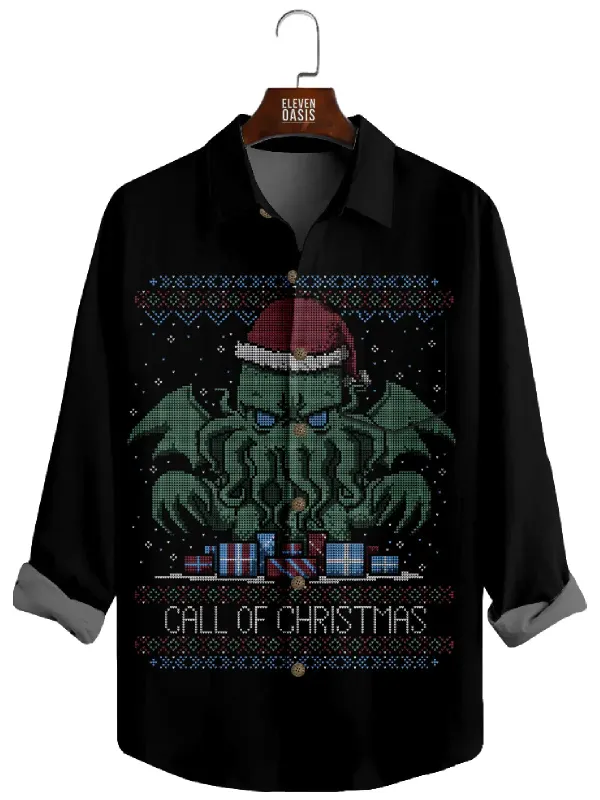 Men's Cthulhu Call of Christmas Long Sleeve Shirt sold by Eleven Oasis