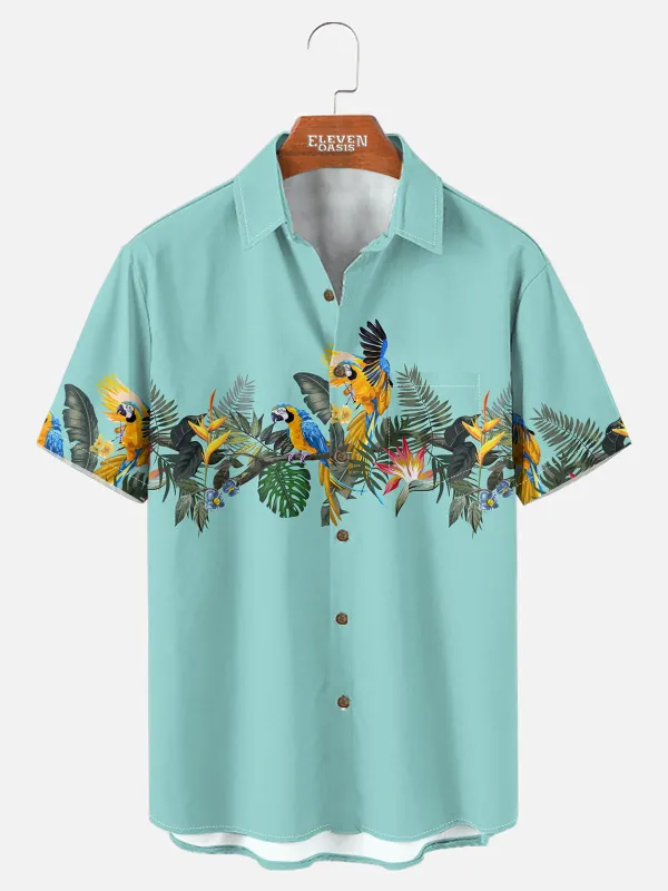 Tall Men's Tropical Parrot Paradise Short Sleeve Shirt sold by Eleven Oasis