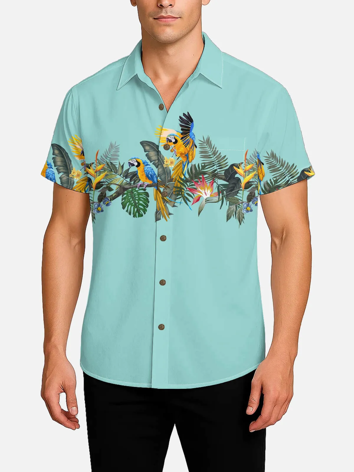 Tall Men's Tropical Parrot Paradise Short Sleeve Shirt sold by Eleven Oasis product image thumbnail 2
