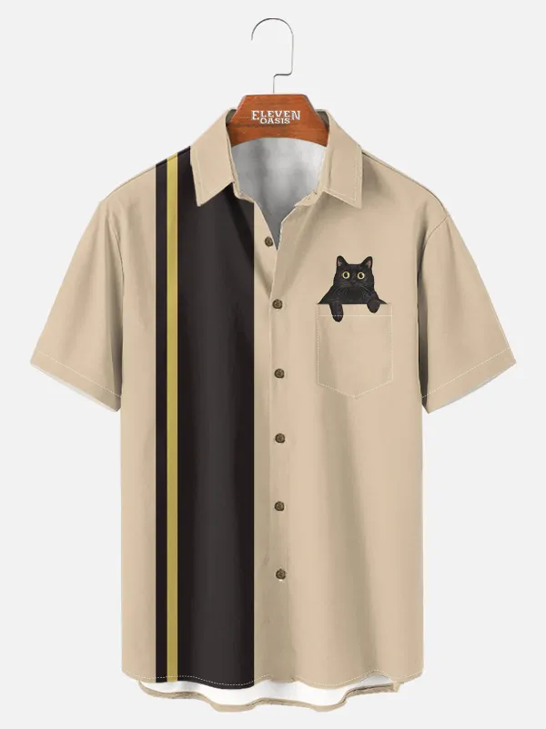 Men's Black Cat in Pocket Graphic Short Sleeve Shirt sold by Eleven Oasis