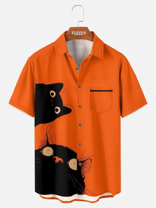 Men's Curious Black Cats Graphic Short Sleeve Shirt sold by Eleven Oasis