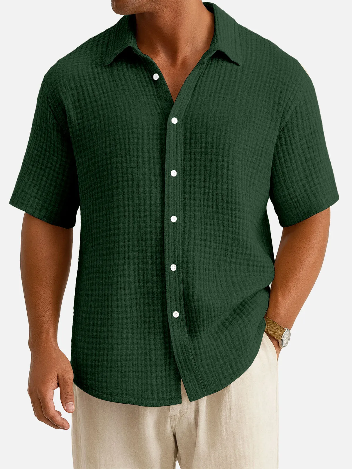 Men's Cotton Waffle Texture Short Sleeve Shirt sold by Eleven Oasis product image thumbnail 5