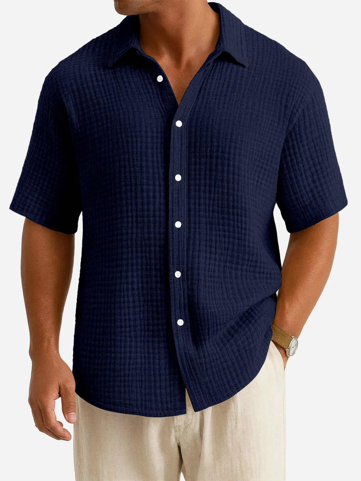 Men's Cotton Waffle Texture Short Sleeve Shirt sold by Eleven Oasis product image thumbnail 3