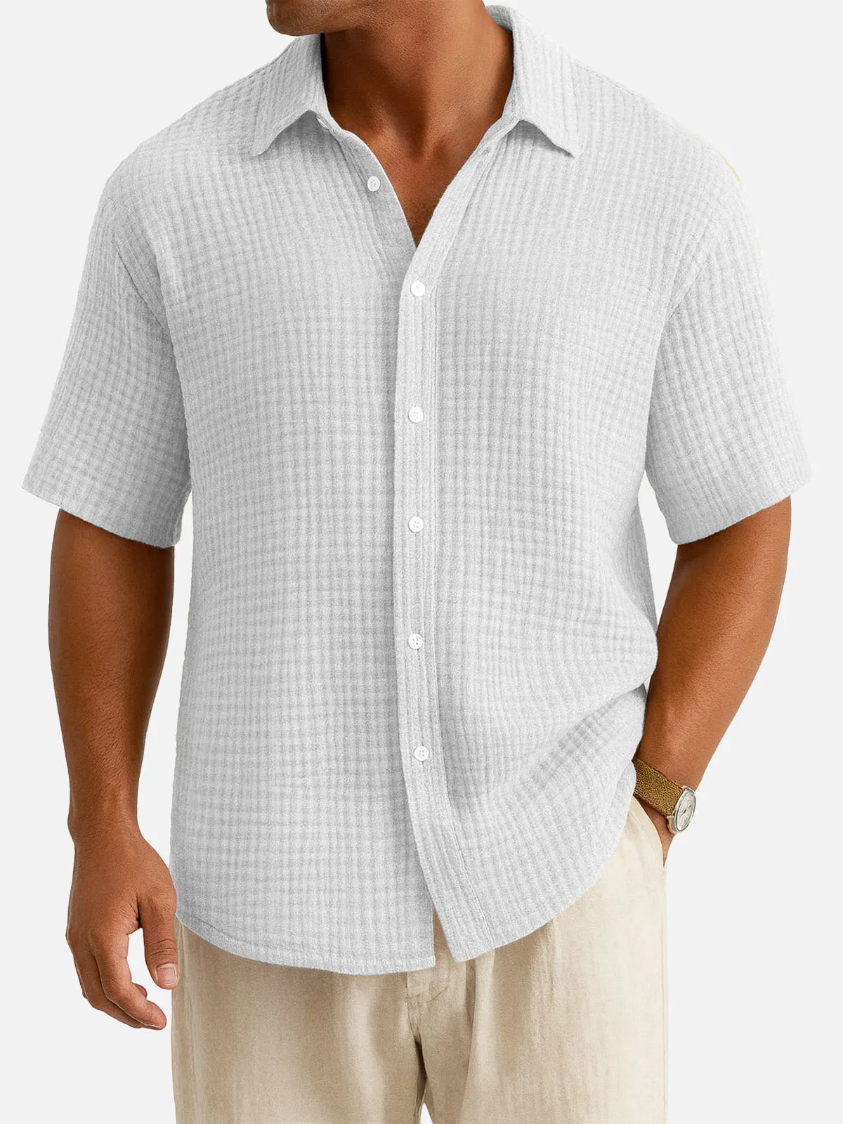Men's Cotton Waffle Texture Short Sleeve Shirt sold by Eleven Oasis