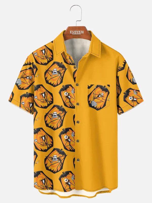 Men's Jack Skellington Pumpkin Patch Halloween Short Sleeve Shirt sold by Eleven Oasis