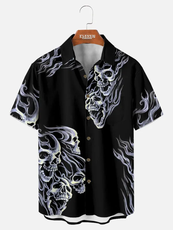 Men's Flaming Skulls Halloween Short Sleeve Shirt sold by Eleven Oasis