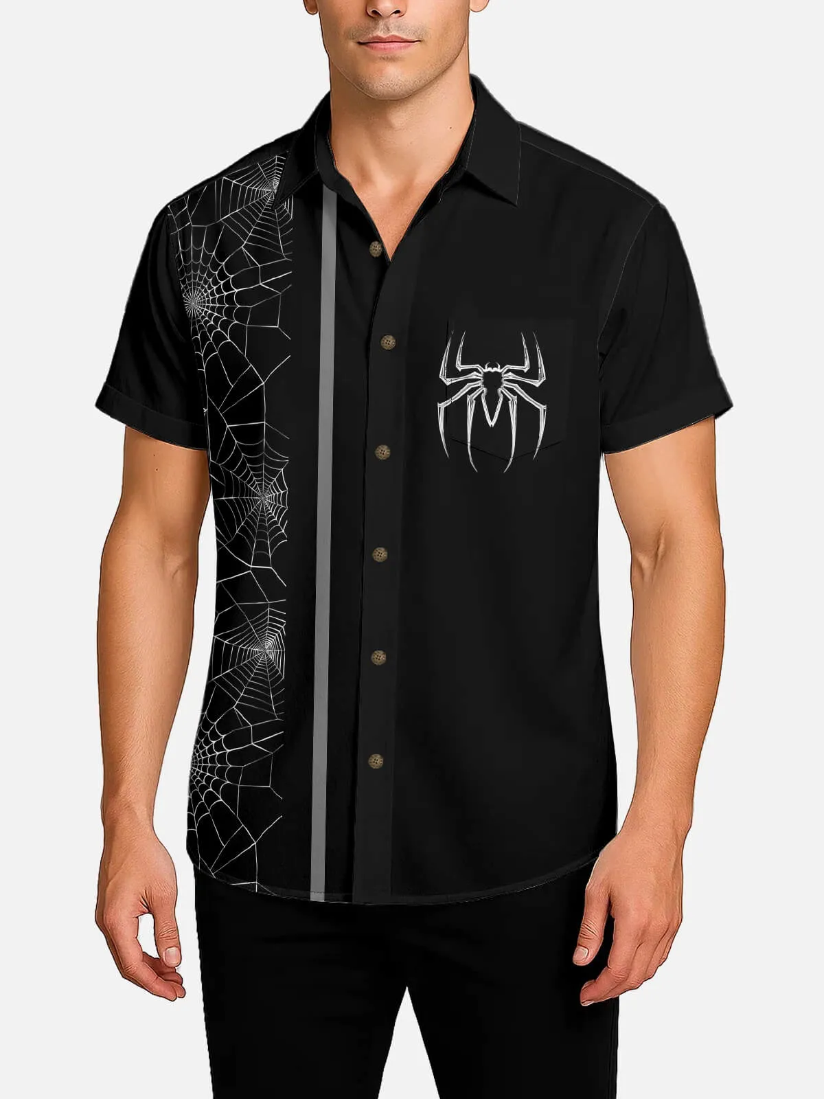 Men's Spiderweb Halloween Short Sleeve Shirt sold by Eleven Oasis product image thumbnail 2