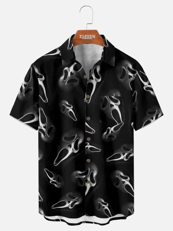 Men's Ghost Face All-Over Print Short Sleeve Shirt sold by Eleven Oasis