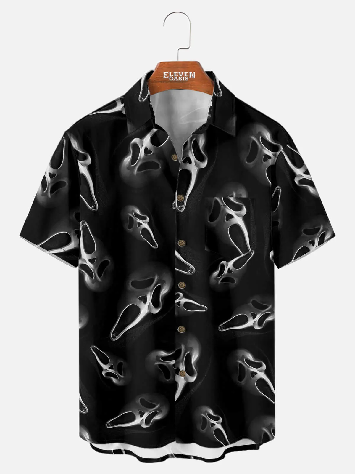 Men's Ghost Face All-Over Print Short Sleeve Shirt sold by Eleven Oasis