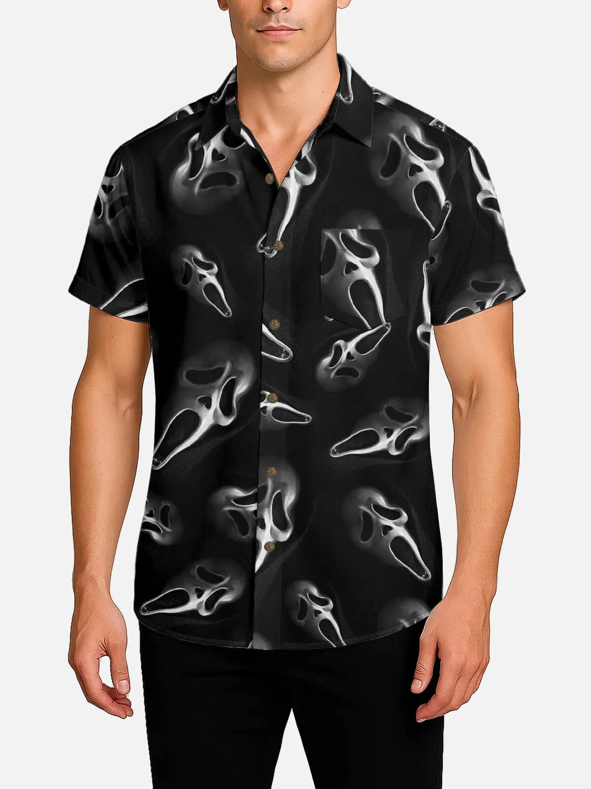 Men's Ghost Face All-Over Print Short Sleeve Shirt sold by Eleven Oasis product image thumbnail 2