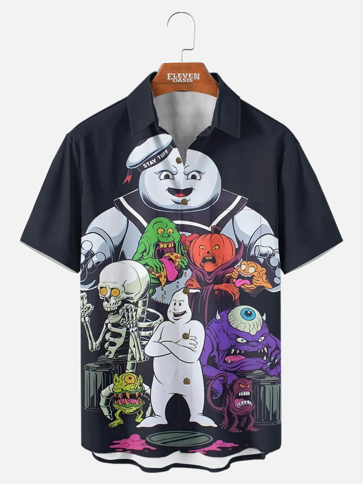 Tall Men's Ghostbusters Cartoon Monsters Short Sleeve Shirt sold by Eleven Oasis