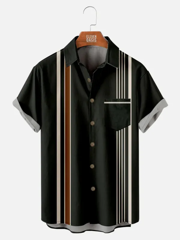 Tall Men's Vertical Stripe Casual Short Sleeve Shirt sold by Eleven Oasis