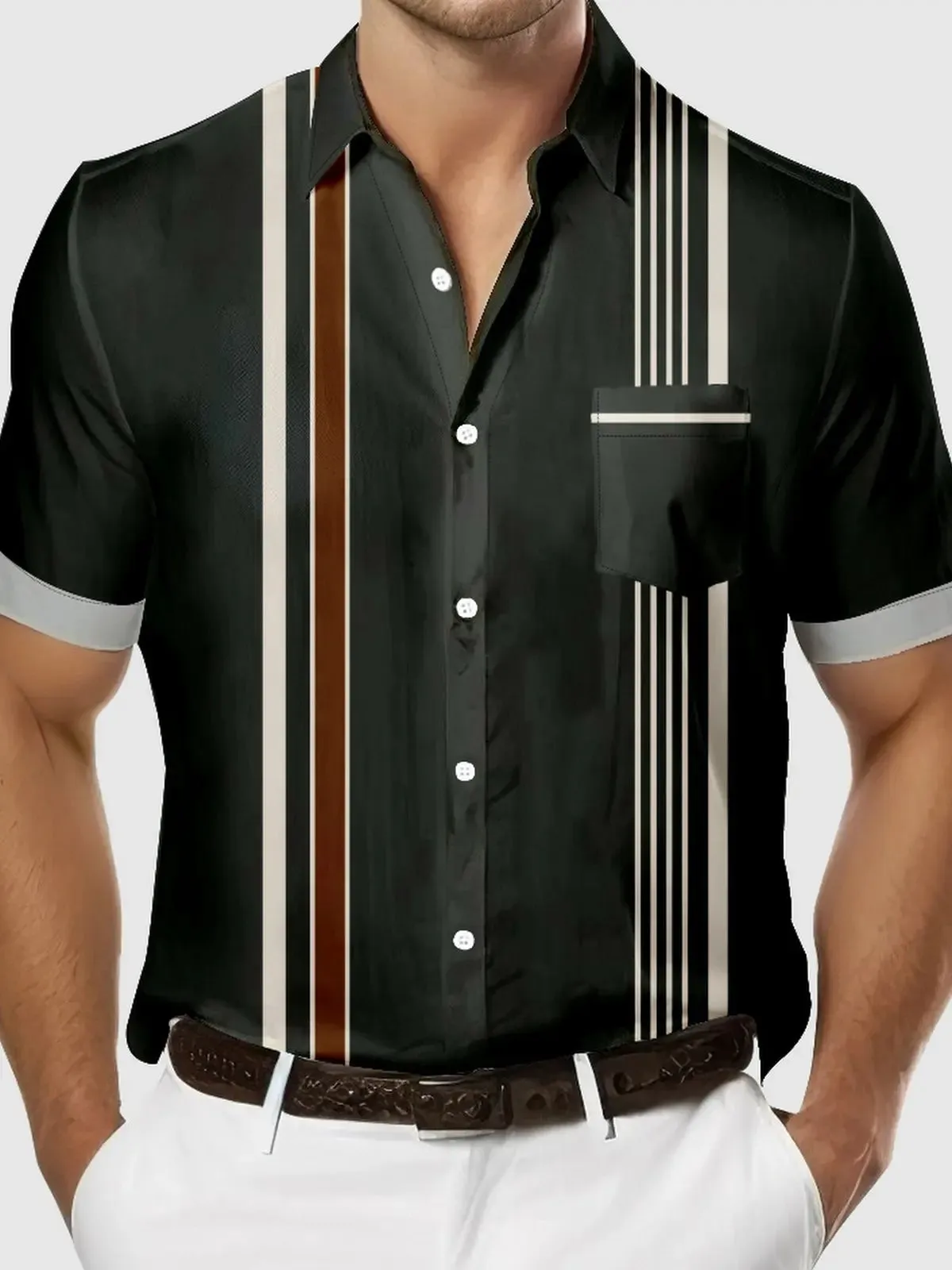 Tall Men's Vertical Stripe Casual Short Sleeve Shirt sold by Eleven Oasis product image thumbnail 2
