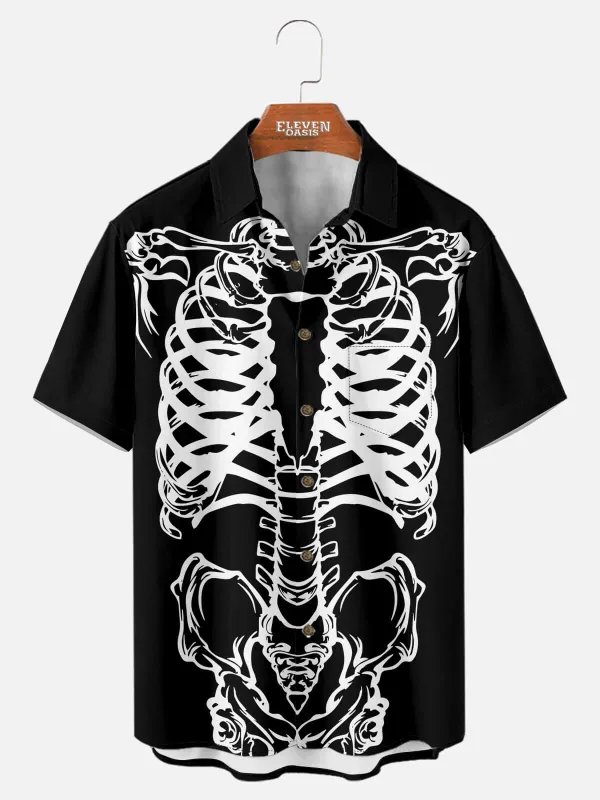 Men's Skeleton Bones Halloween Short Sleeve Shirt sold by Eleven Oasis