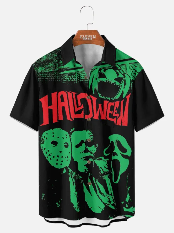 Men's Retro Horror Icons Halloween Short Sleeve Shirt sold by Eleven Oasis