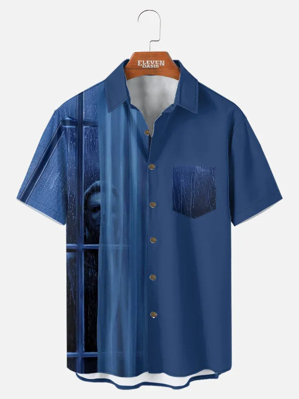 Men's Michael Myers Window Scene Halloween Short Sleeve Shirt sold by Eleven Oasis
