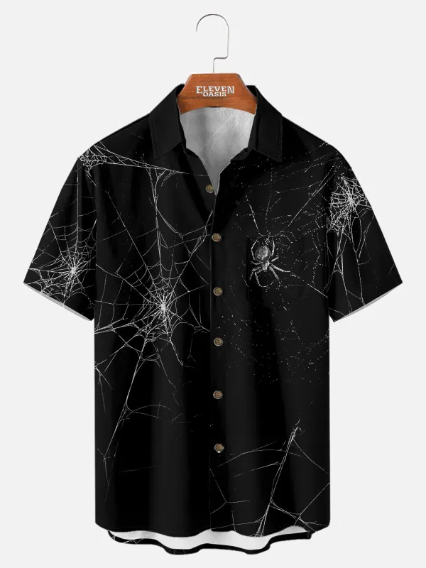 Men's Ominous Spider Halloween Short Sleeve Shirt sold by Eleven Oasis