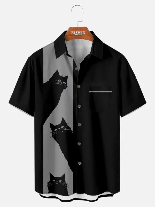 Tall Men's Black Cat Short Sleeve Shirt sold by Eleven Oasis
