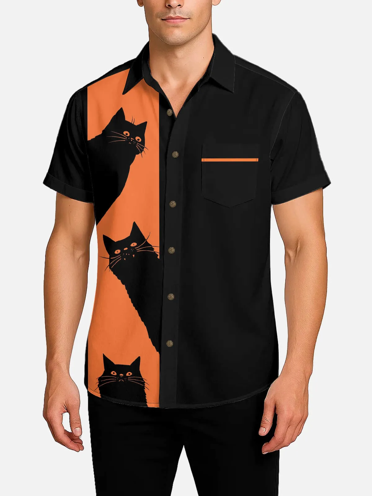 Tall Men's Black Cat Short Sleeve Shirt sold by Eleven Oasis product image thumbnail 4