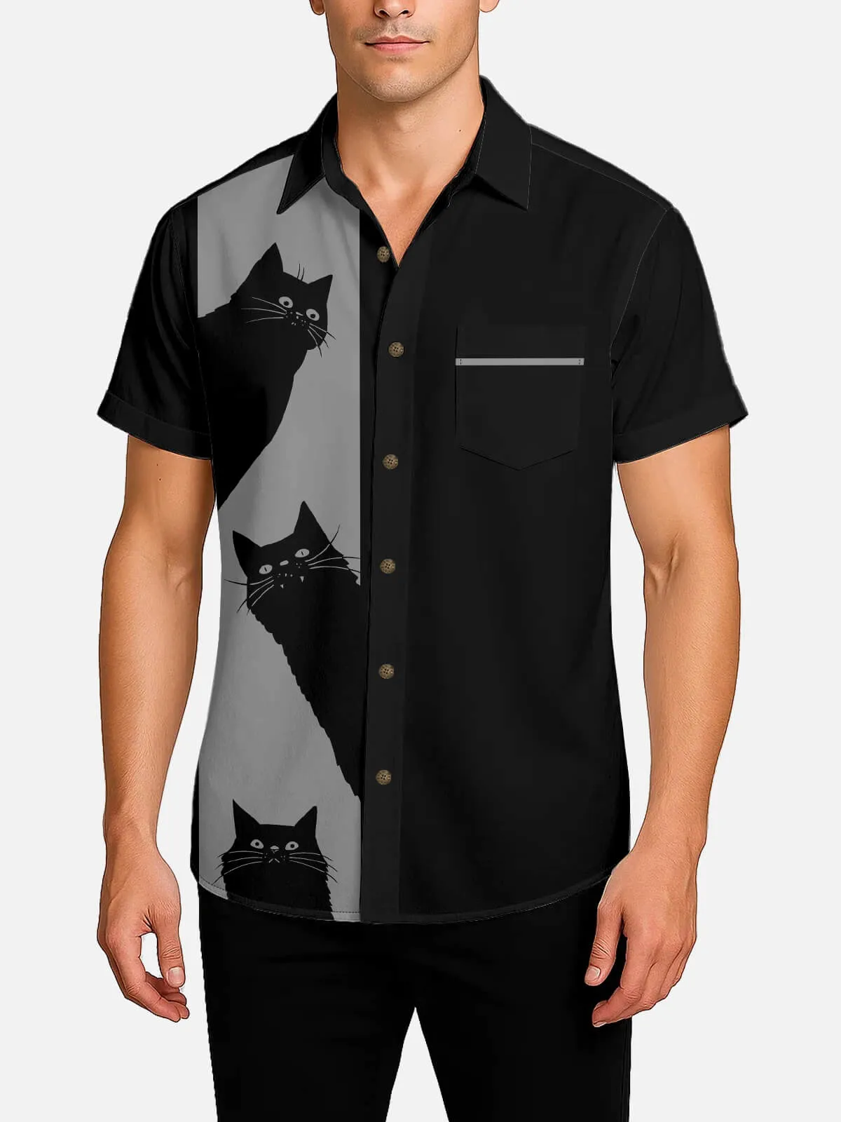 Tall Men's Black Cat Short Sleeve Shirt sold by Eleven Oasis product image thumbnail 3