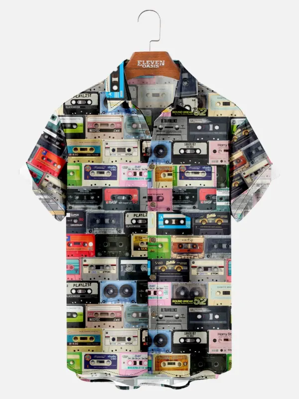 Men's Cassette Tape Print Short Sleeve Shirt sold by Eleven Oasis