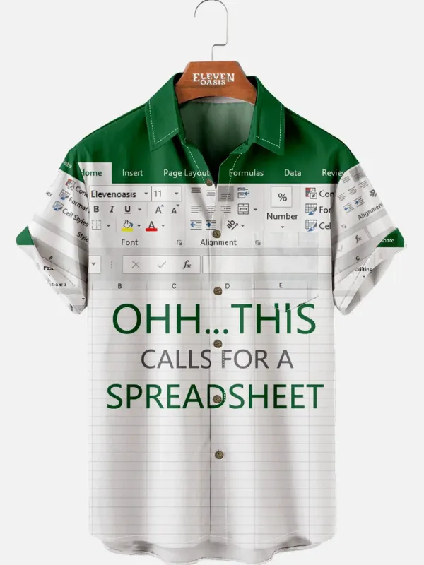 Tall Men's Office Humor Excel Spreadsheet Short Sleeve Shirt sold by Eleven Oasis