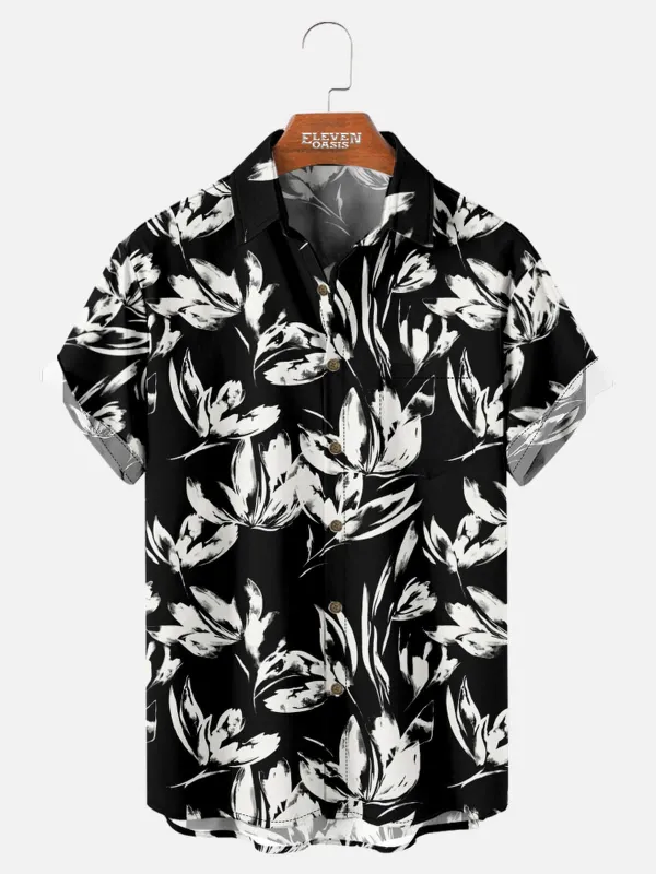 Tall Men's Monochrome Floral Pattern Short Sleeve Shirt sold by Eleven Oasis