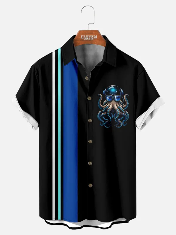 Men's Cool Octopus Racing Stripe Short Sleeve Shirt sold by Eleven Oasis