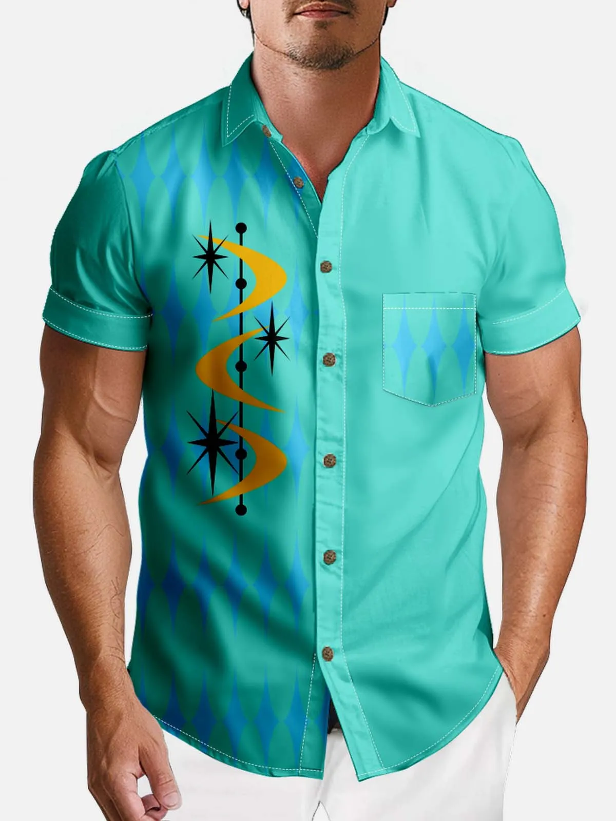 Men's Mid-Century Atomic Boomerang Short Sleeve Shirt sold by Eleven Oasis product image thumbnail 2