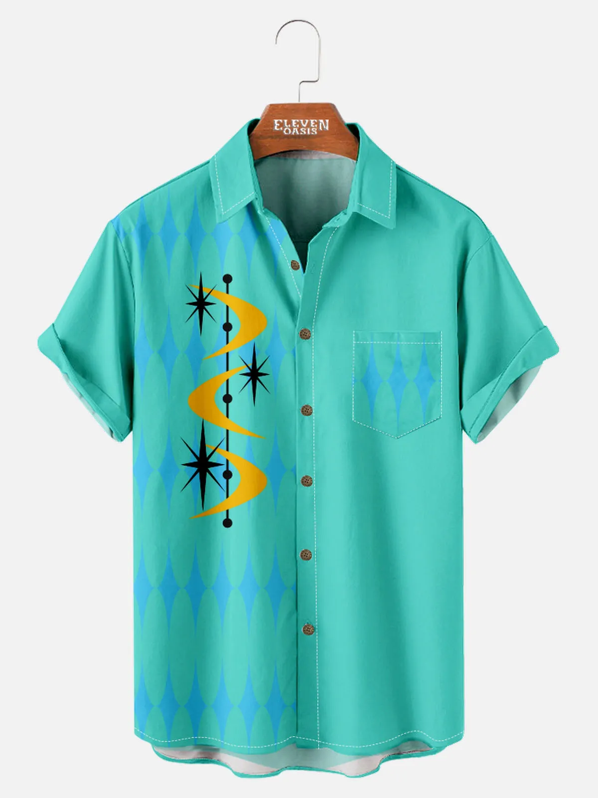 Men's Mid-Century Atomic Boomerang Short Sleeve Shirt sold by Eleven Oasis