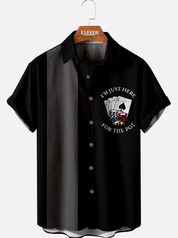 Men's Playing Cards Spread Collar Short Sleeve Shirt Best Gambler I‘m Just Here For The Pot sold by Eleven Oasis