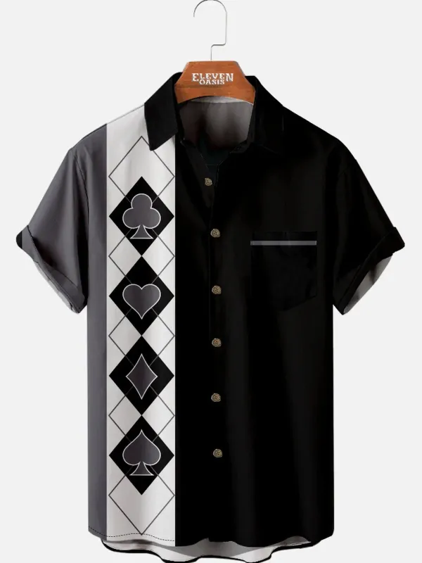 Men's Playing Card Suits Diamond Pattern Short Sleeve Shirt sold by Eleven Oasis