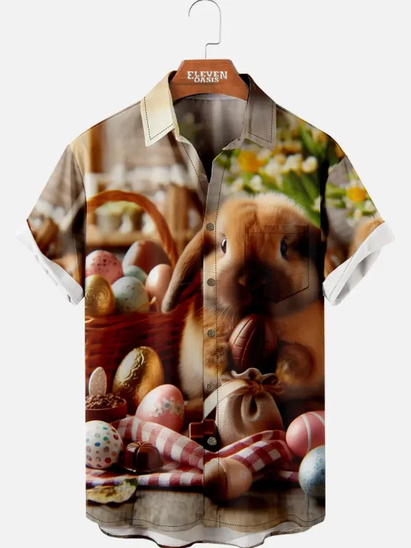 Men's Easter Rabbit And Eggs Short Sleeve Shirt sold by Eleven Oasis