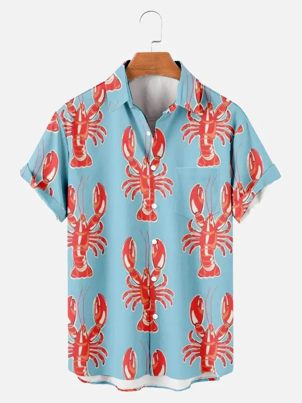 Tall Men's Mardi Gras Lobster Print Short Sleeve Shirt sold by Eleven Oasis