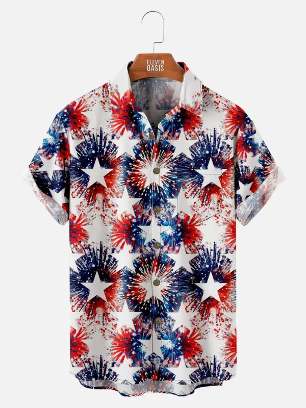 Men's Patriotic Fireworks Celebration Short Sleeve Shirt sold by Eleven Oasis