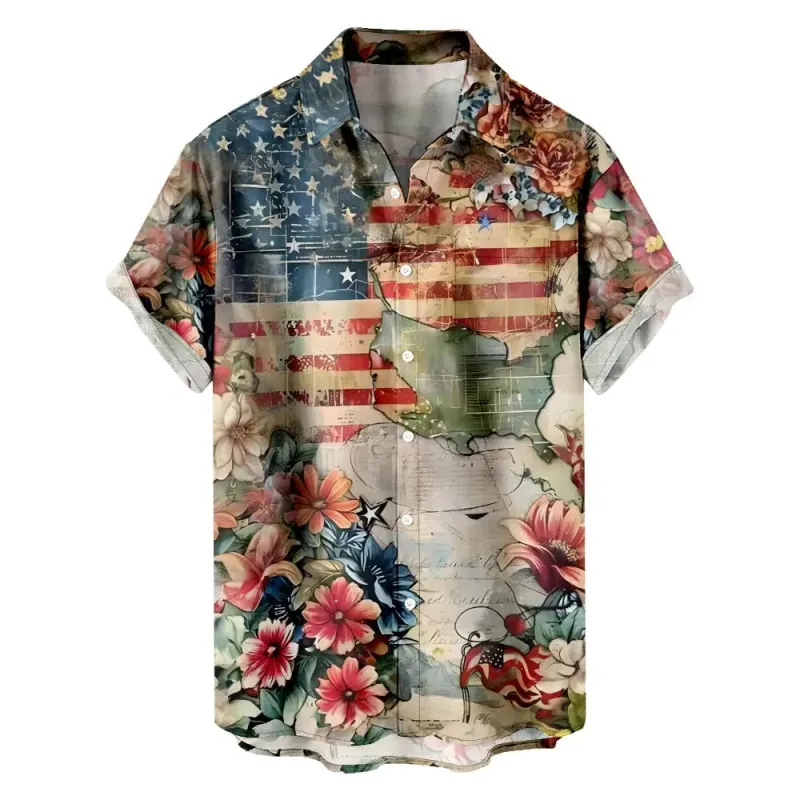 Men's USA Floral Map Short Sleeve Shirt sold by Eleven Oasis