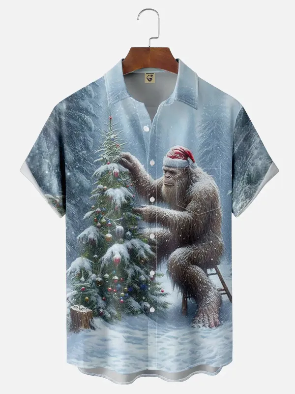 Men's Big Foot Decorates a Christmas Tree Short Sleeve Shirt sold by Eleven Oasis