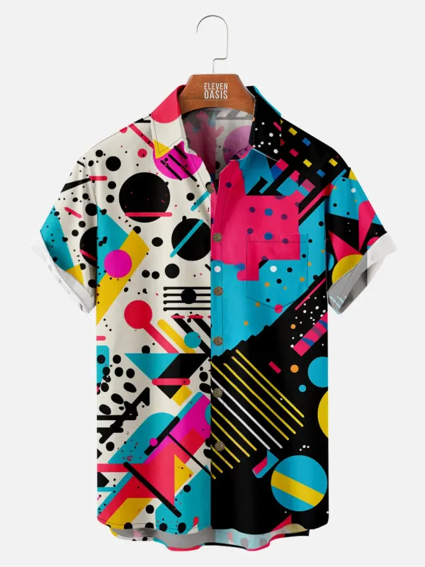 Men's Trapper Keeper Inspired Colorful  Geometric Shapes Short Sleeve Shirt sold by Eleven Oasis